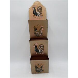 MCM Copper 3 Tier Wall Caddy Letter Mail Holder Roosters Vintage Organizer metal